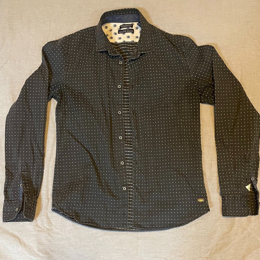 Scotch & Soda, Men button up long sleeve shirt, size Medium, black white check